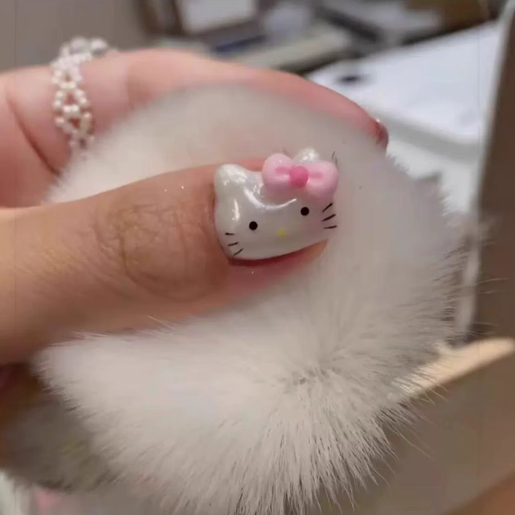 多巴胺马卡龙纯手工穿戴甲纯欲立体kitty温柔手工高级感气质猫眼