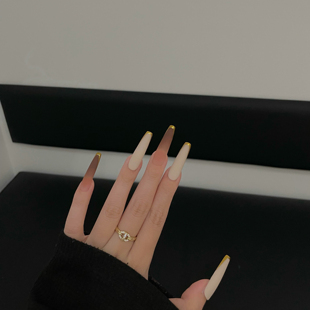 纯手工穿戴甲秋冬温柔纯欲显白法式 鎏金复古千金高级感简约美甲贴