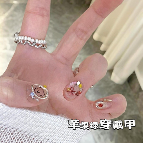 【小猫小狗】手工定制穿戴甲可爱手绘春天花朵蝴蝶结显白美甲短款