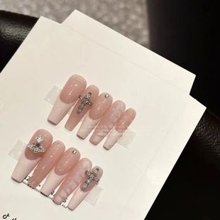 甜美长款 纯手工穿戴甲十字架甜酷风美甲可拆卸光疗甲假指甲贴片