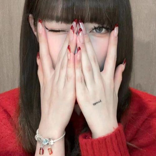 简约红色新娘美甲贴片纯手工光疗穿戴美甲成品学生假指甲贴片