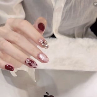 乌梅菱格秋冬美甲纯手绘穿戴甲气质显白百搭高品质美甲美甲贴