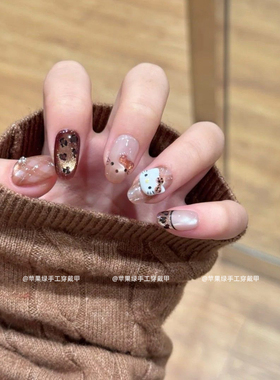 【性感野猫】秋冬温柔豹纹立体KT猫爆闪猫眼穿戴甲椭圆可爱氛围感