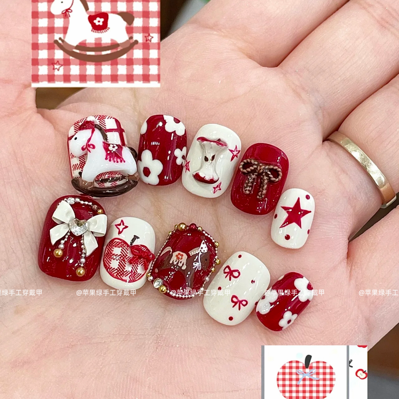 2026新年战甲纯手工穿戴甲可爱卡通小马蝴蝶结美甲贴片可拆卸,彩妆/香水/美妆工具,穿戴甲/甲片,淘宝优惠券,粉丝福利购,淘宝优惠卷