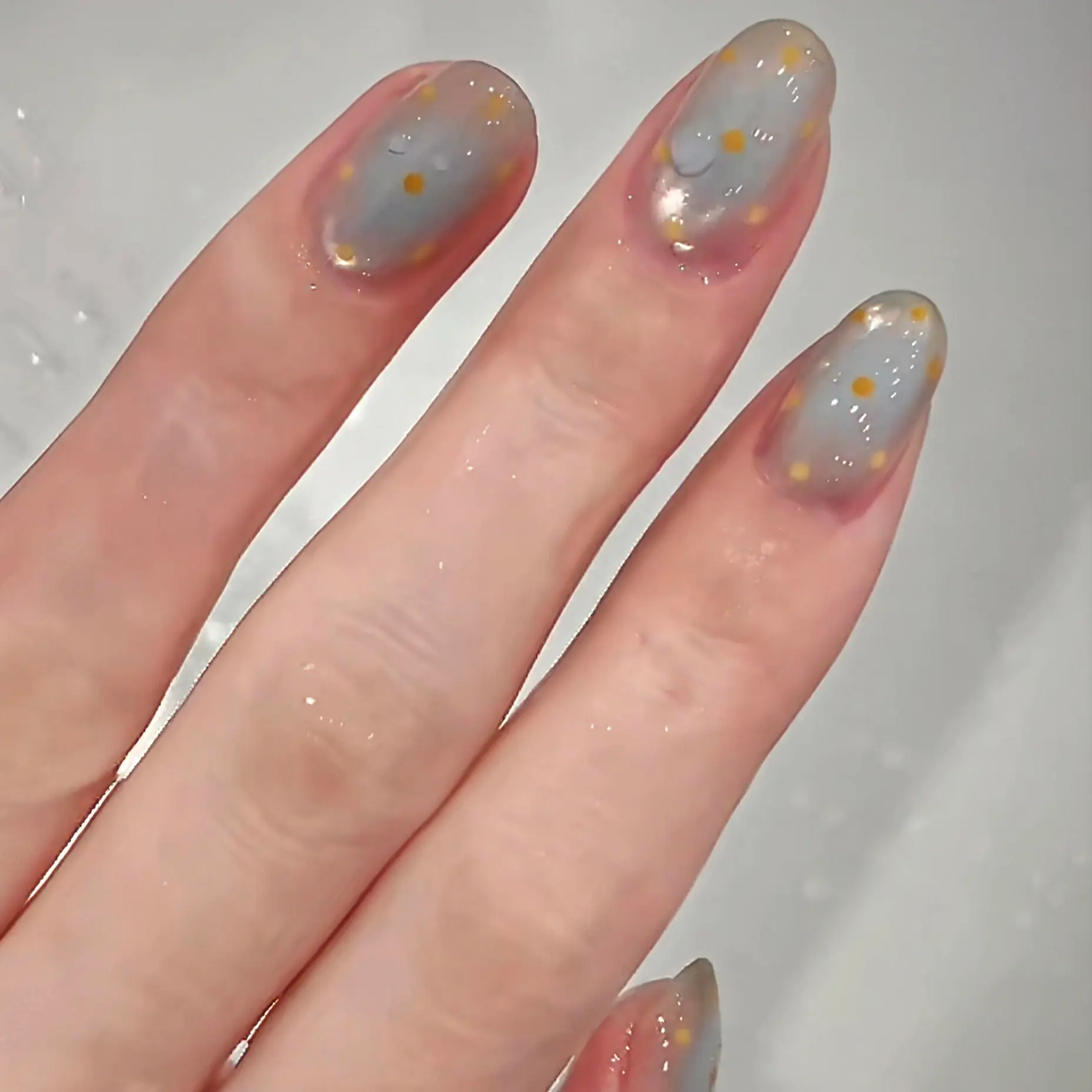 纯手工穿戴甲橘子汽水腮红波点韩系ins清透夏日可拆卸纯欲穿戴甲