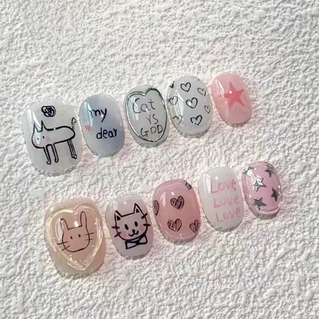 穿戴甲ins韩系多巴胺纯手工可爱日系手工穿戴甲学生显白款甲片