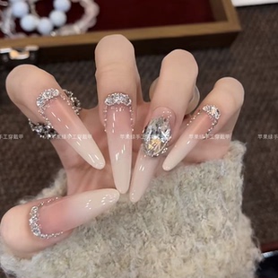 白月光温柔风纯手工穿戴甲高级感轻奢风美甲贴片可拆卸假指甲