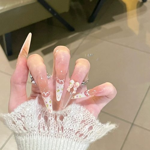 【花海】穿戴甲纯手作高级感手绘裙边法式美甲贴温柔蝴蝶结甲片