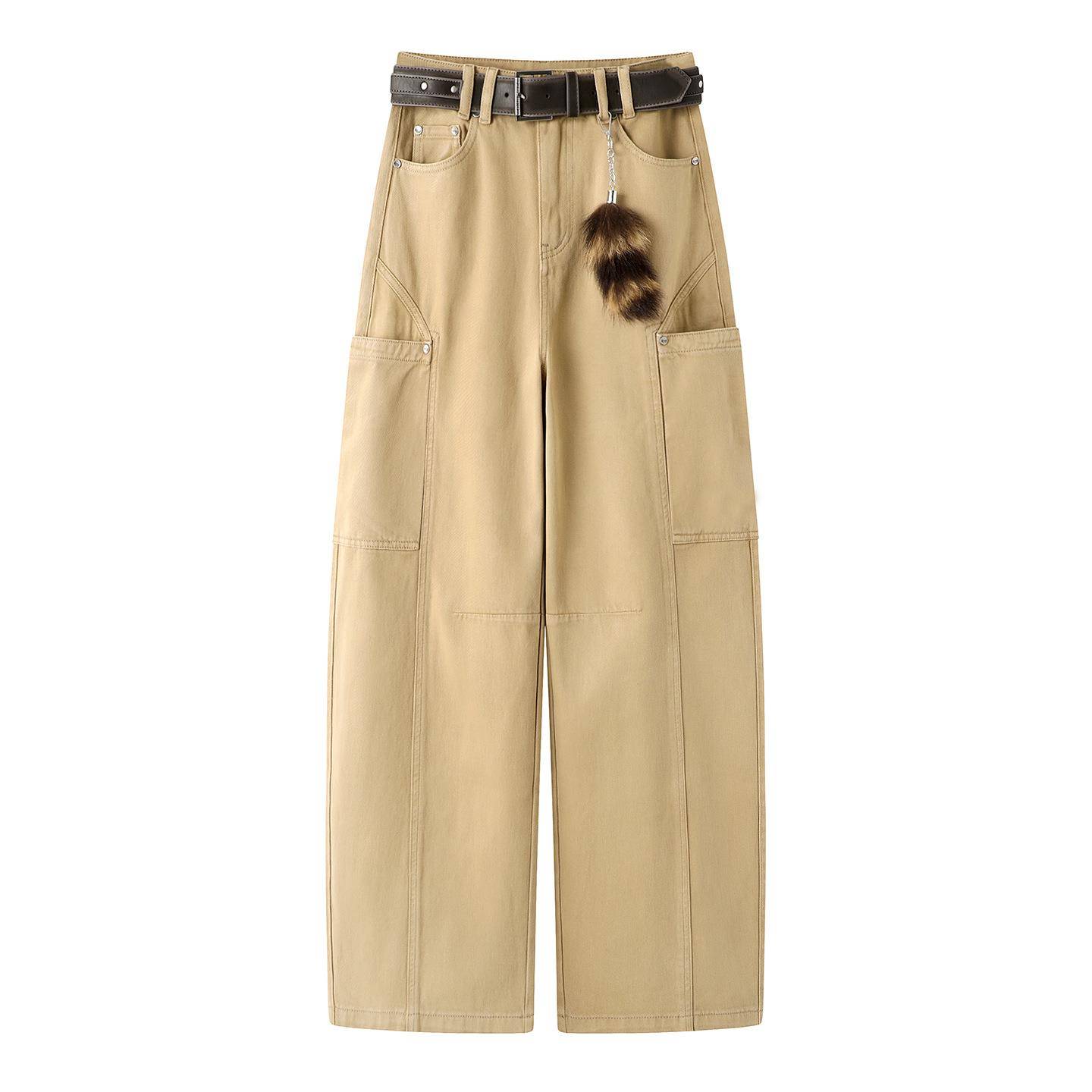 2025秋季新款女装腰带宽松工装风尾巴装饰休闲直筒裤子RL71501138