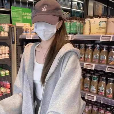 灰色卫衣外套女春秋开衫秋季2025新款秋冬加绒连帽上衣加绒加厚