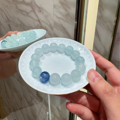 天然蓝玉髓手串配冰种蓝晶石水晶