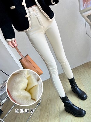 小脚加绒加厚牛仔裤女白色