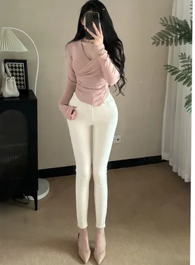 秋冬高腰加抓绒小脚牛仔裤御姐