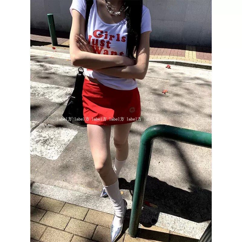 红色韩系显瘦半身裙女夏新款高腰