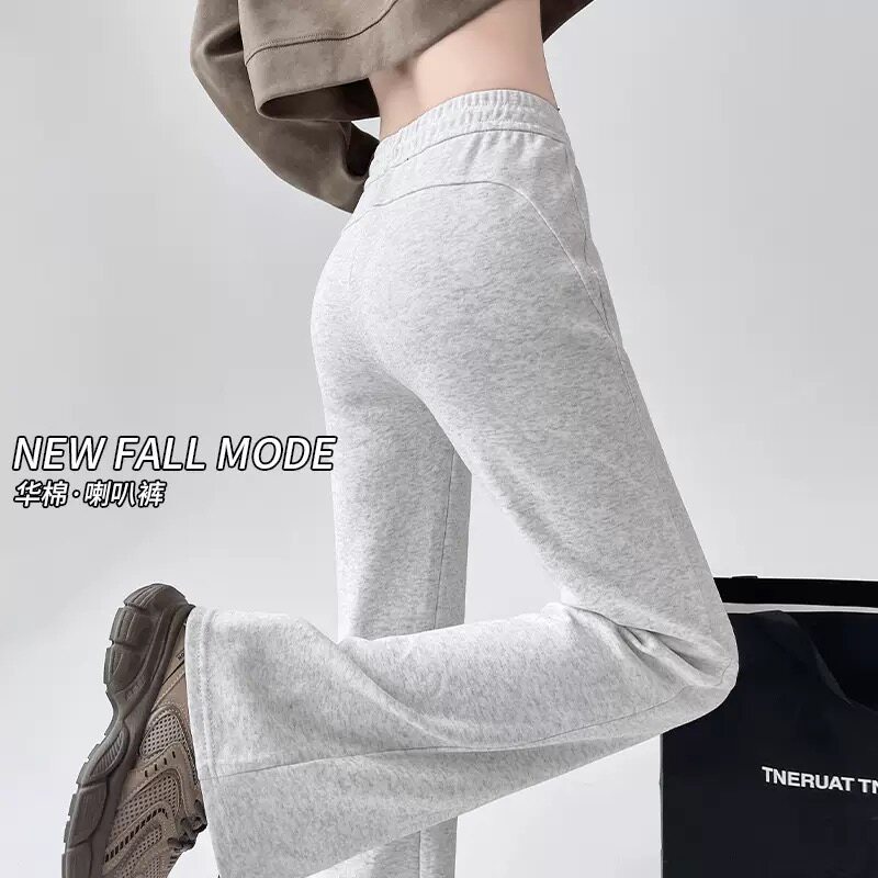 美式微喇叭运动裤女款加厚裤子秋冬季新款高腰休闲裤显瘦阔腿卫裤