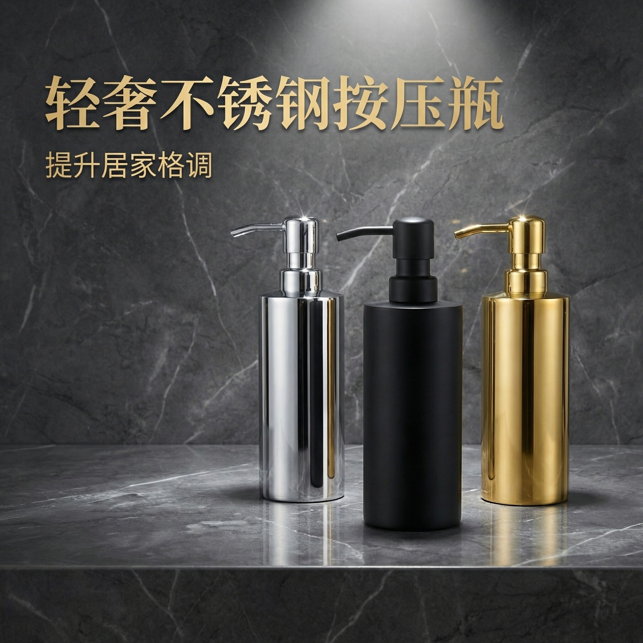 304不锈钢皂液器浴室按压皂液瓶洗手液洗洁精洗发水分装瓶沐浴液图片