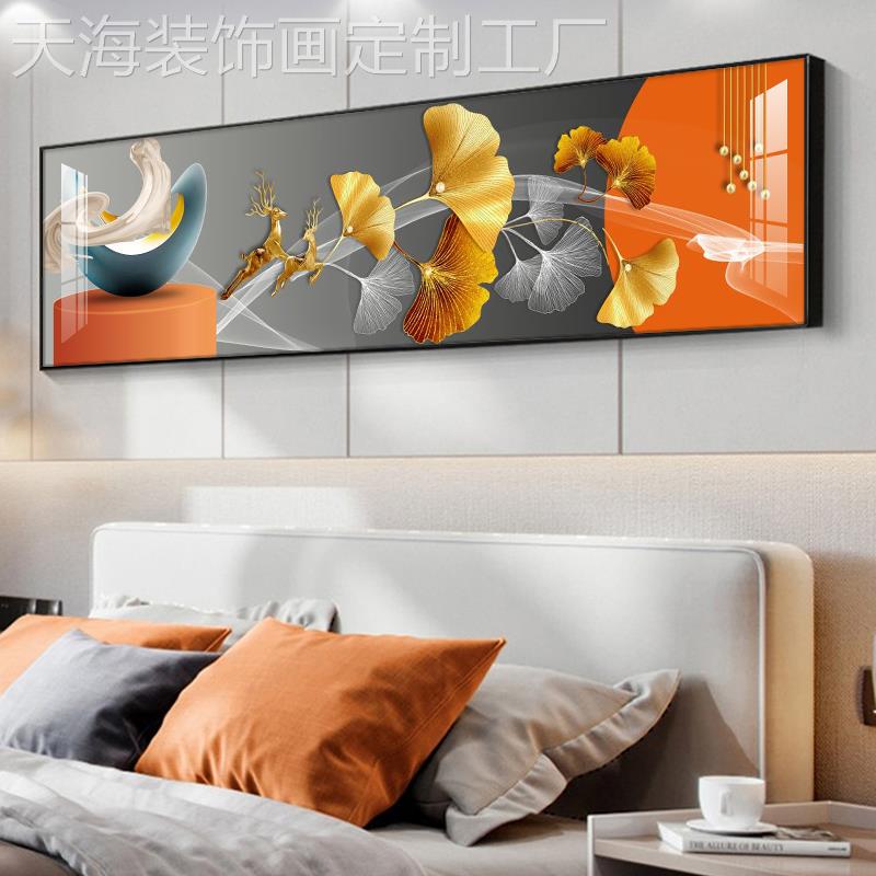 网红现代简约麋房鹿招财头画奢晶瓷床主画沙发卧酒店轻客墙面轻奢图片