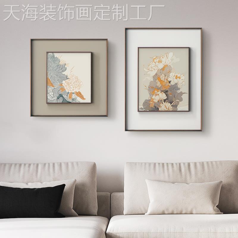 网红木鳞大新中式客厅装饰画抽线条招象财挂画古风沙发背景墙气壁图片