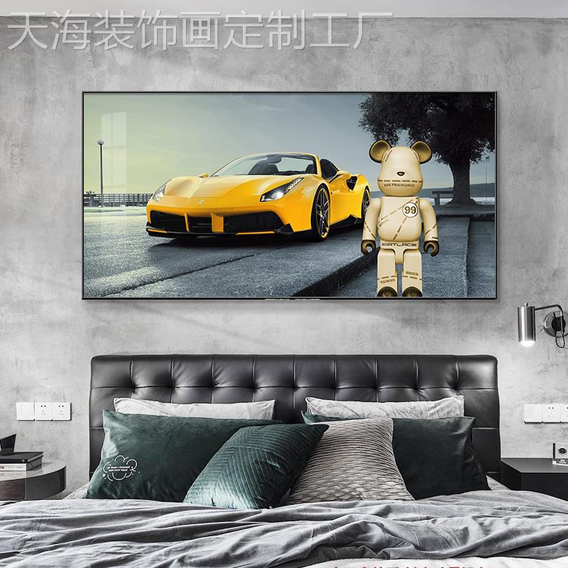 网红高潮托流暴力熊客厅饰画汽车摩儿童房装卧室床头档画横版大气