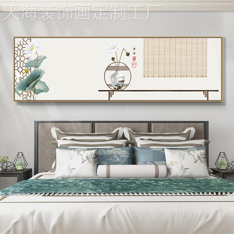 网红晶新中式卧室床头装饰画横客厅发背景墙挂画间酒店房幅壁沙画图片