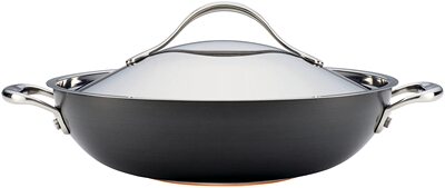 美国代购Anolon Nouvelle铜芯硬质氧化铝不粘锅炒锅带盖30cm直径