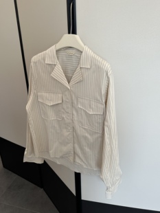 新品韩国elephant大象家复古翻领双口袋百搭条纹衬衫宽松均码女