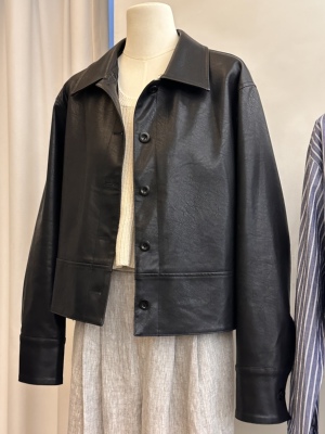 2024春秋新品韩国elephant简约翻领纽扣pu皮衣外套均码显瘦均码