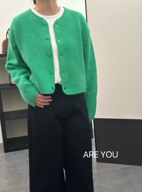 秋冬新品韩国verso圆领纯色简约羊毛开衫毛衣百搭不挑人均码女