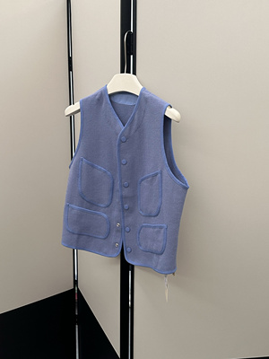 新品鸡蛋家egg日系复古小众进口羊毛包边撞色口袋马甲背心叠穿女