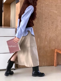 春秋新品韩国大象家elephant气质ins西装料工装感直筒半身裙女