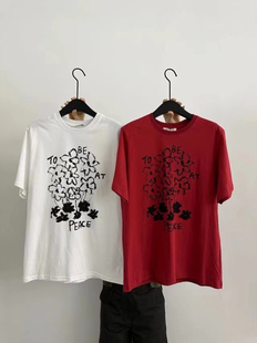 均码 T恤打底衫 上衣 韩系insist小花朵涂鸦字母圆领短袖 春夏新品