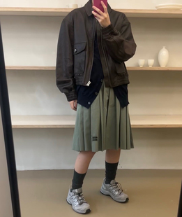 高品质elephant大象家真皮复古手工做旧皮衣工装感口袋夹克外套女