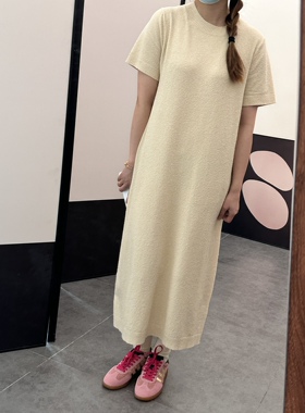 春秋新品韩国insist简约纯色百搭针织毛衣裙女宽松均码短袖连衣裙