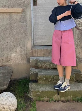 鸡蛋家egg假两件拼接衬衫设计藏青色套头卫衣基础不挑人上衣女