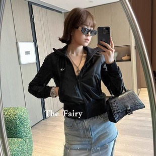 短上衣宽松休闲时尚 亮面拉链夹克外套女2025年早秋新款 气质热销潮