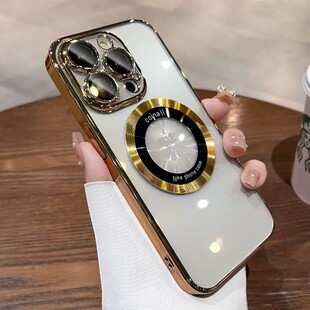 适用萍果15高级感14poro透明磁吸iponhe14手机壳iphone11新款14prmax超薄15promax硬全包15por土豪金13保护套