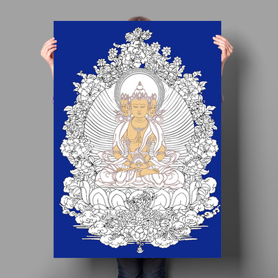 纯棉油画布西藏热贡唐卡描金线稿