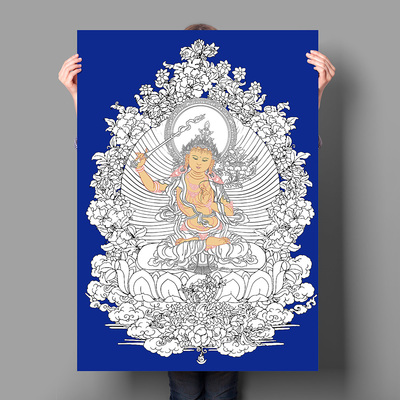 纯棉油画布西藏热贡唐卡描金线稿