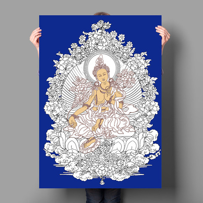 纯棉油画布西藏唐卡描金线稿