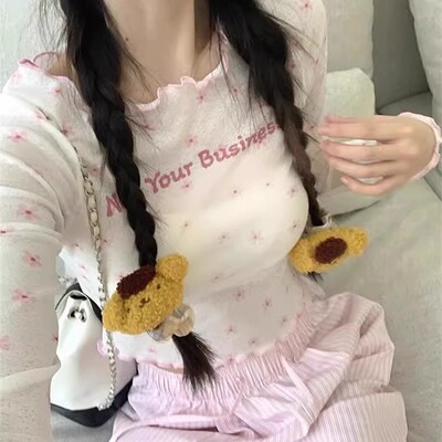 韩系温柔风碎花木耳边防晒T恤