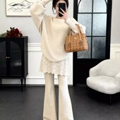 春秋穿搭一整套上衣阔腿裤 杏色休闲运动屁帘套装 女2026新款 两件套