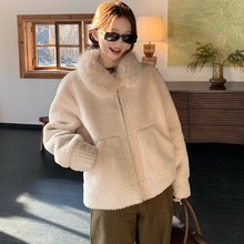 温柔风毛领米白色长袖毛毛外套女2025冬季新款保暖百搭开衫上衣潮