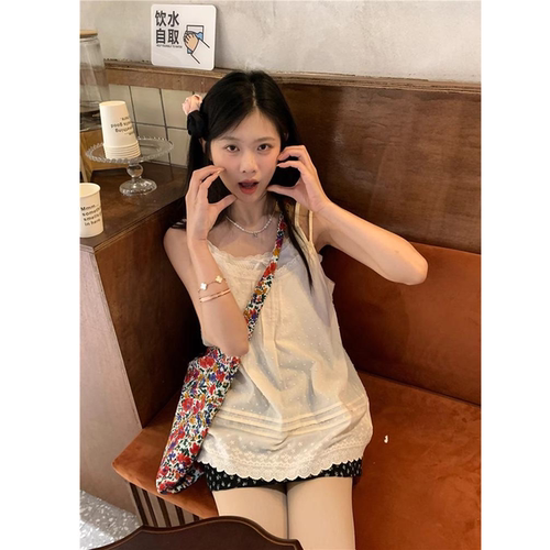 韩系设计感叠穿吊带背心女甜美