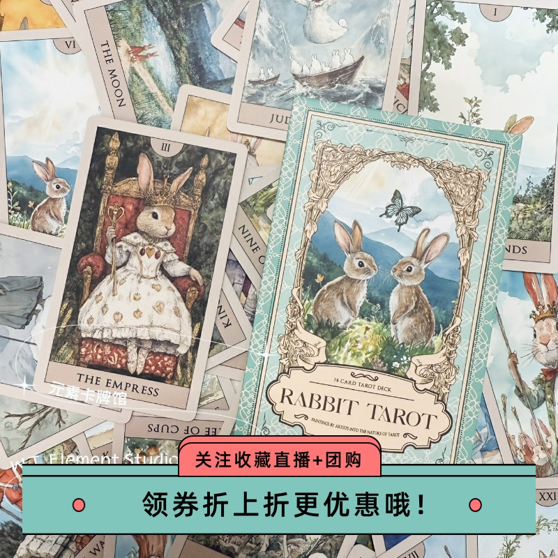 现 送胸针 正版 爱丽丝兔 水彩兔塔罗牌 Rabbit Tarot 桌布袋指南