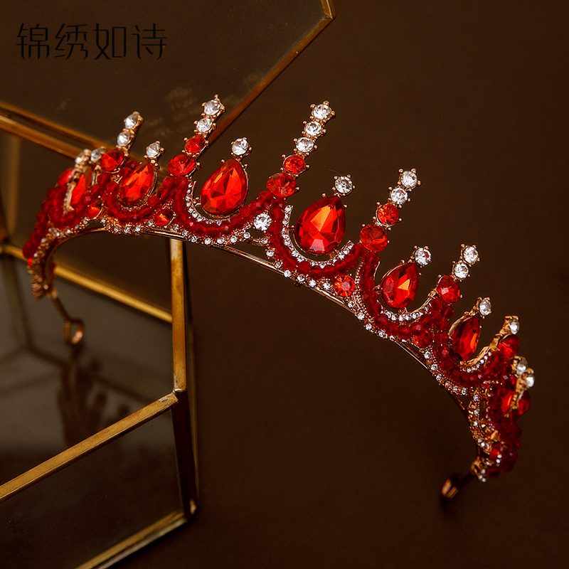 女童红色皇冠公主水晶走秀王冠