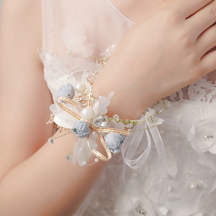 女童公主手腕花女孩演出手饰品婚礼花童手环伴娘手花森系花朵腕花