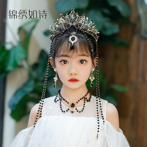 复古黑色流苏皇冠女孩洛丽塔头饰