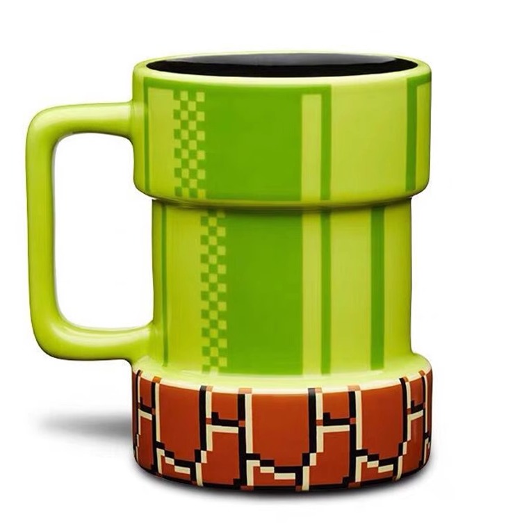 跨境热销管道杯绿色杯子水杯咖啡杯饮料杯圆形杯创意马克杯手柄杯