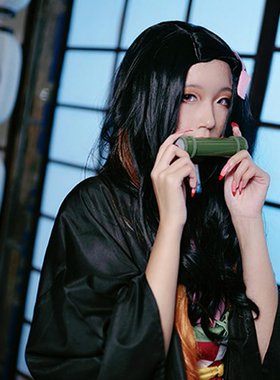 鬼灭之刃漫展cos道具服祢豆子竹筒咬笛炭治郎耳饰钉夹木箱子背 角