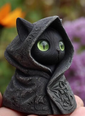 跨境新品Mysterious Hooded Cat Fiqurine身披斗篷哥特式黑猫雕像